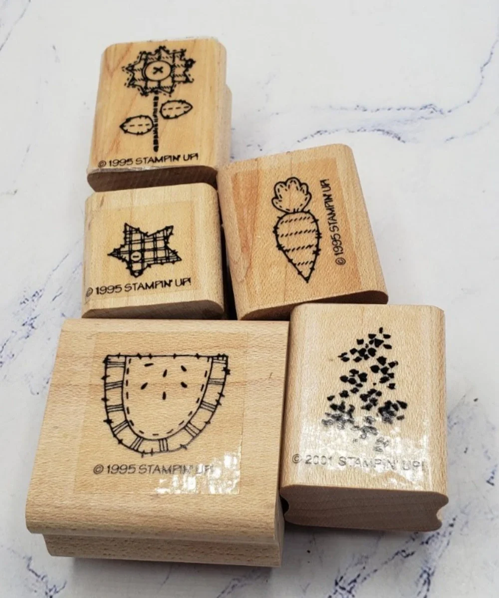 Stampin Up Farmhouse Lot of 5 Vegetables and Plants Wood Mounted Rubber Stamp